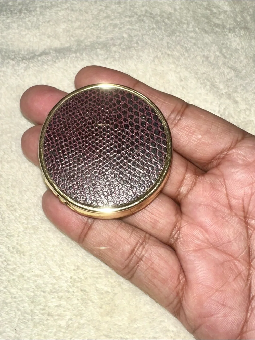 Gold Dark Brown Textured Pill Box Case 3 Compartment Pocket Travel Trinket